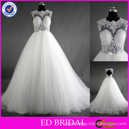 LN117 Sexy See Through Lace Top Tulle A Line Skirt Real Sample Wedding Dress With Open Back